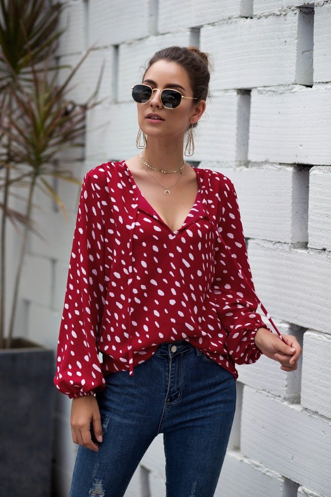 Polka dot V-neck T-shirt - Image 2