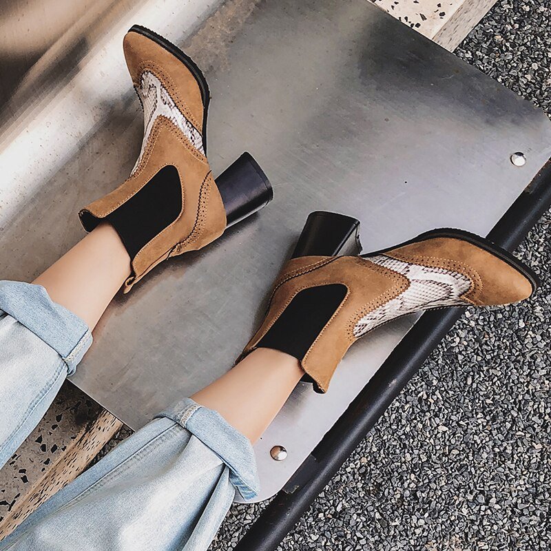Sleeve pointed toe fashionable chunky heel ankle boots - Image 4