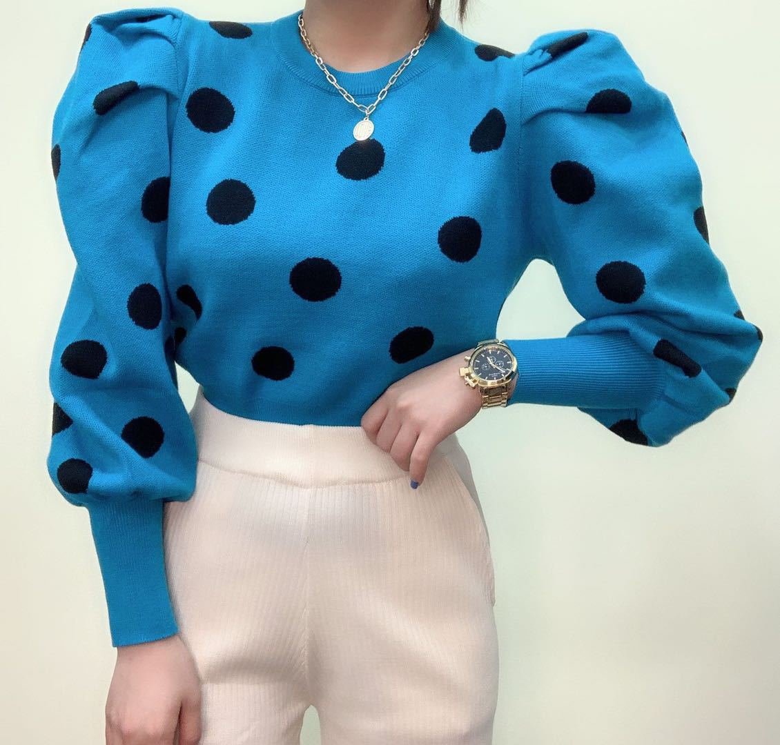 Puff sleeve polka dot sweater - Image 3