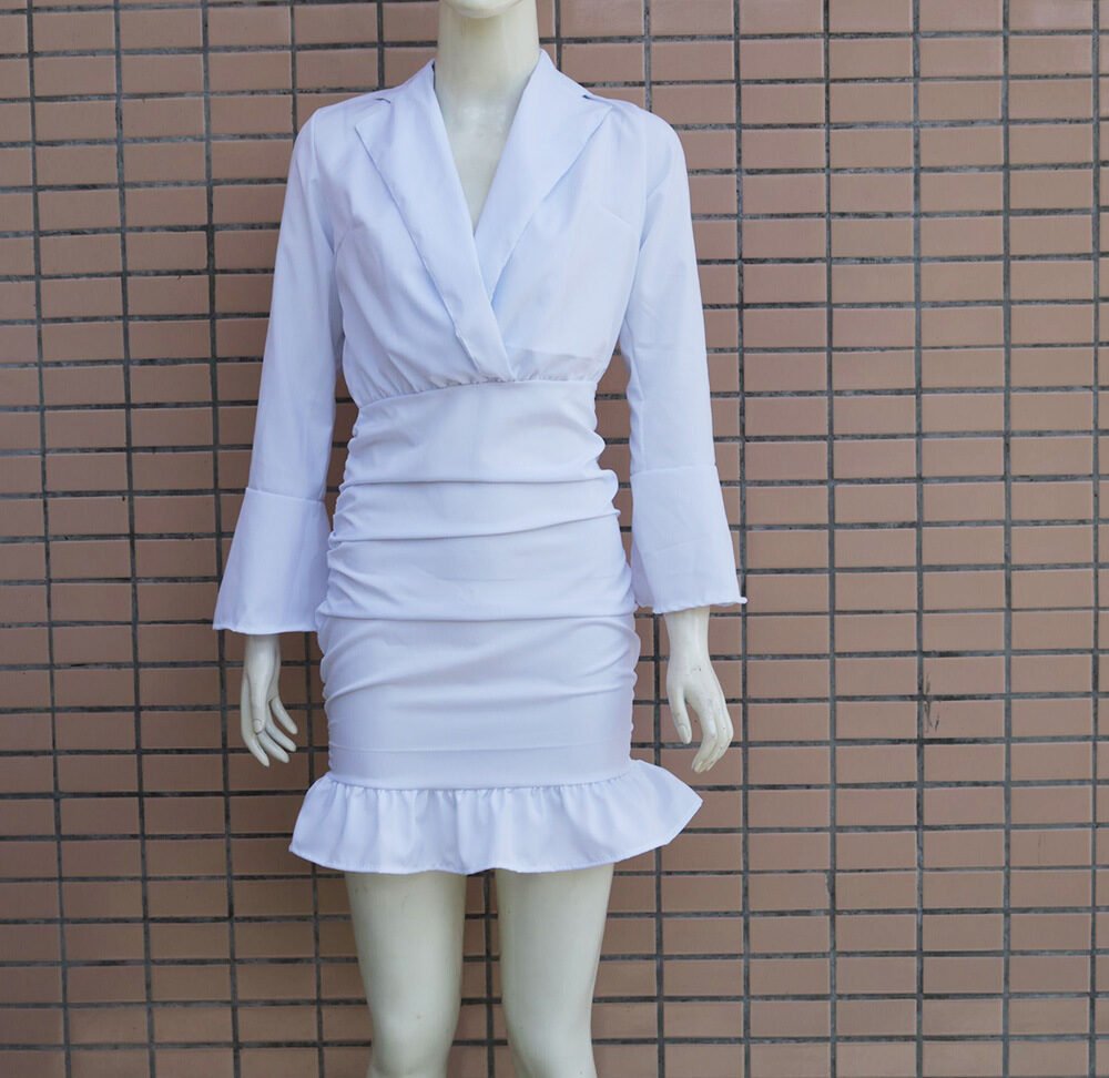 Women's lapel long sleeve bag hip dress - Image 6