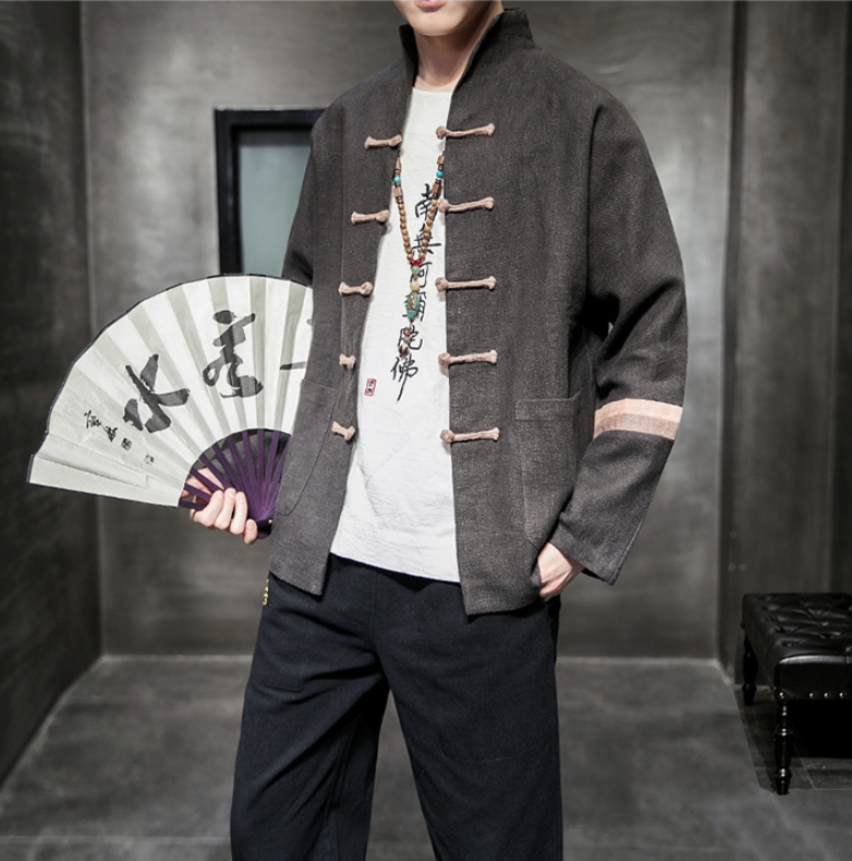 Contrast color buckle cotton and linen jacket - Image 11