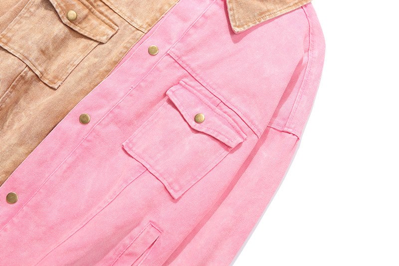 Personality Stitching Denim Jacket Hip Hop Street Color Men's Denim Jacket - Image 2