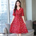 V-neck short sleeve midi skirt