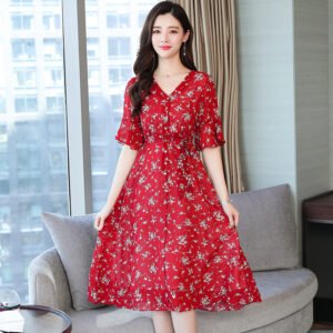 V-neck short sleeve midi skirt