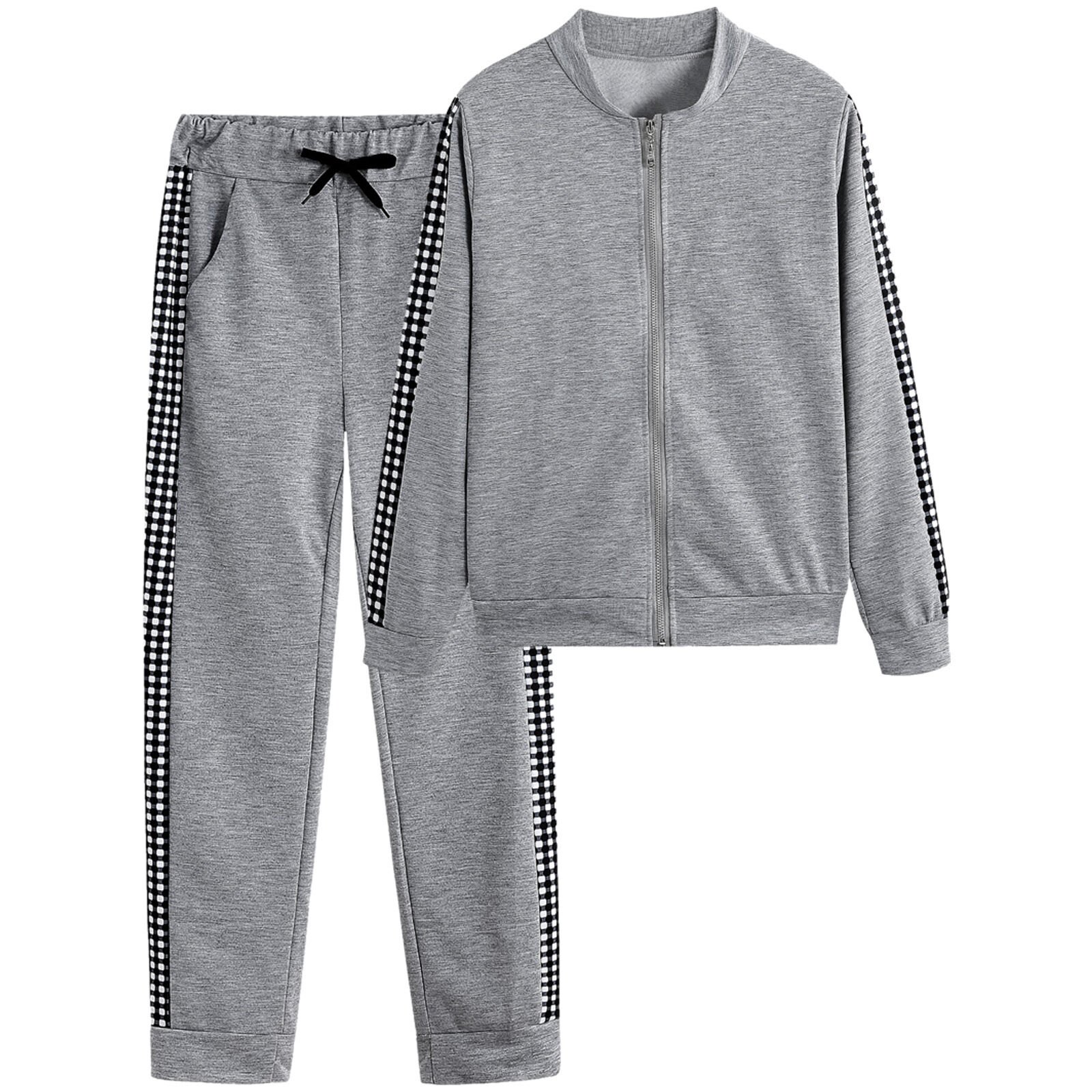 Women's Sports And Leisure Zipper Stitching Plaid Suit - Image 6