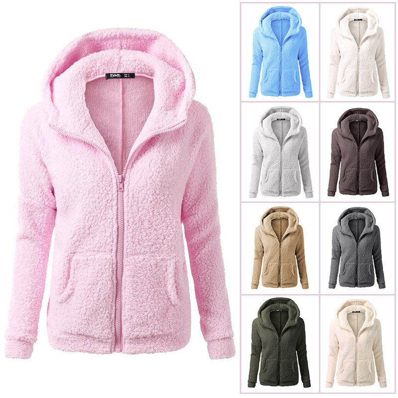 Autumn And winter Women's Clothing Solid Color Hooded Zipper Coat - Image 2