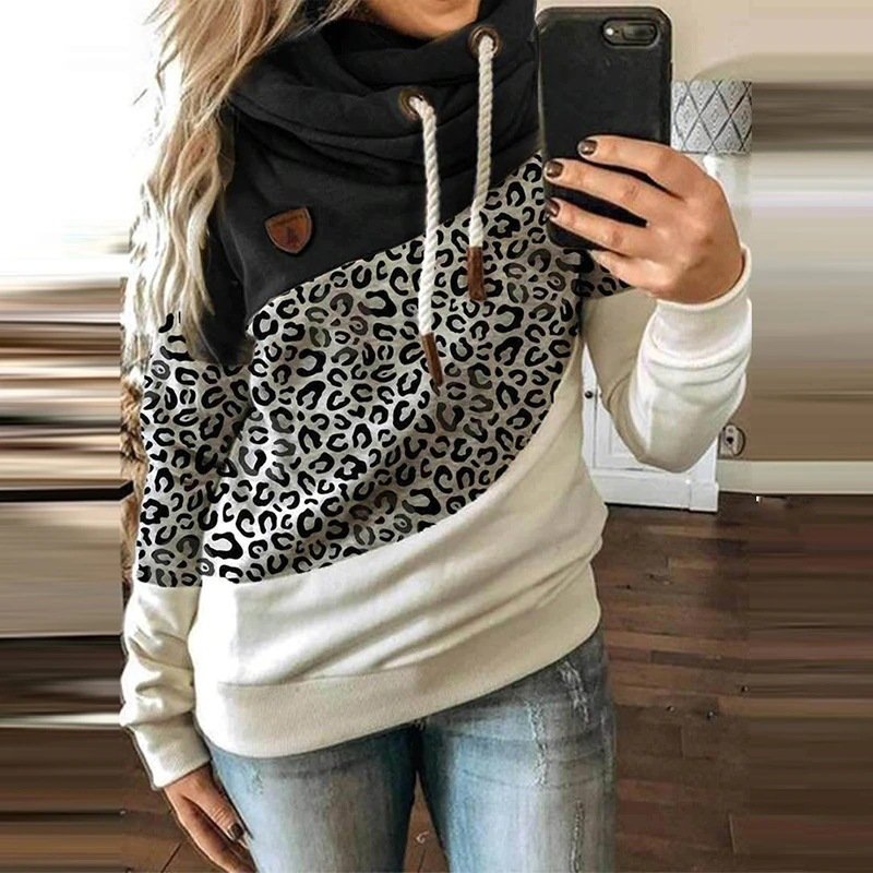 Printed three-color stitching hooded long-sleeved sweater - Image 3