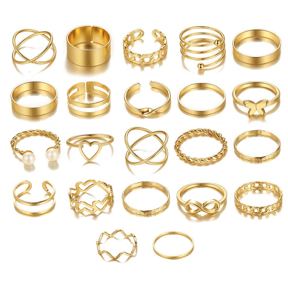 Hollow Heart Geometric Butterfly Leaf Ring Suit - Image 21