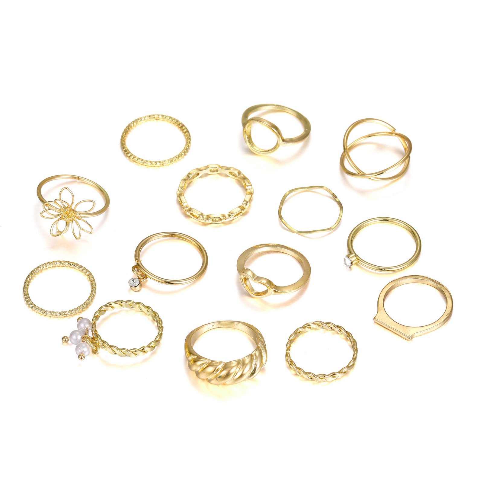 Hollow Heart Geometric Butterfly Leaf Ring Suit - Image 23