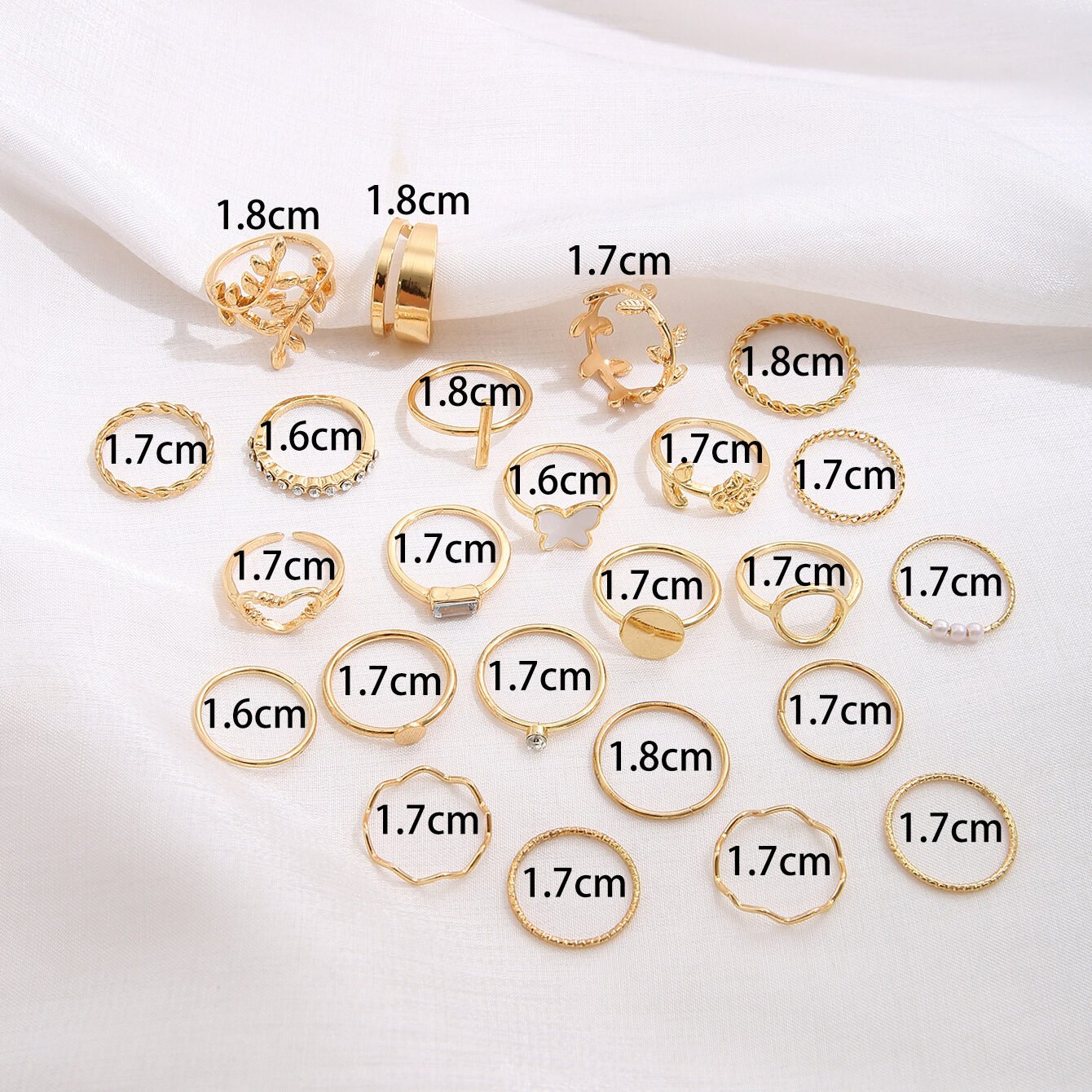 Hollow Heart Geometric Butterfly Leaf Ring Suit - Image 26