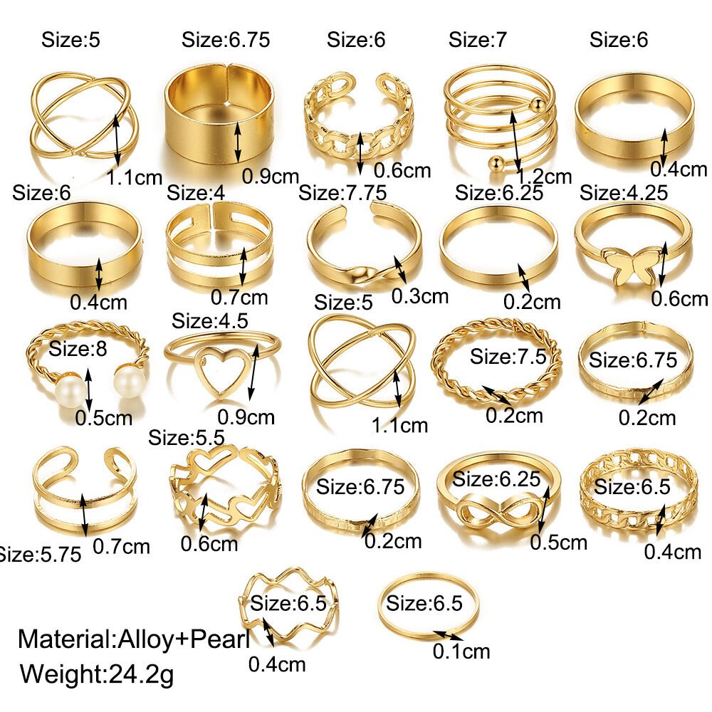 Hollow Heart Geometric Butterfly Leaf Ring Suit - Image 27