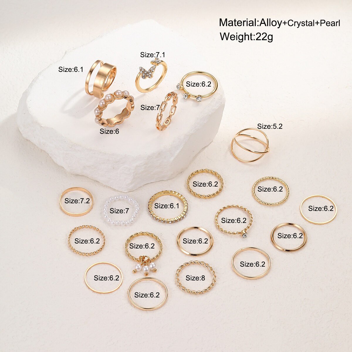 Hollow Heart Geometric Butterfly Leaf Ring Suit - Image 29