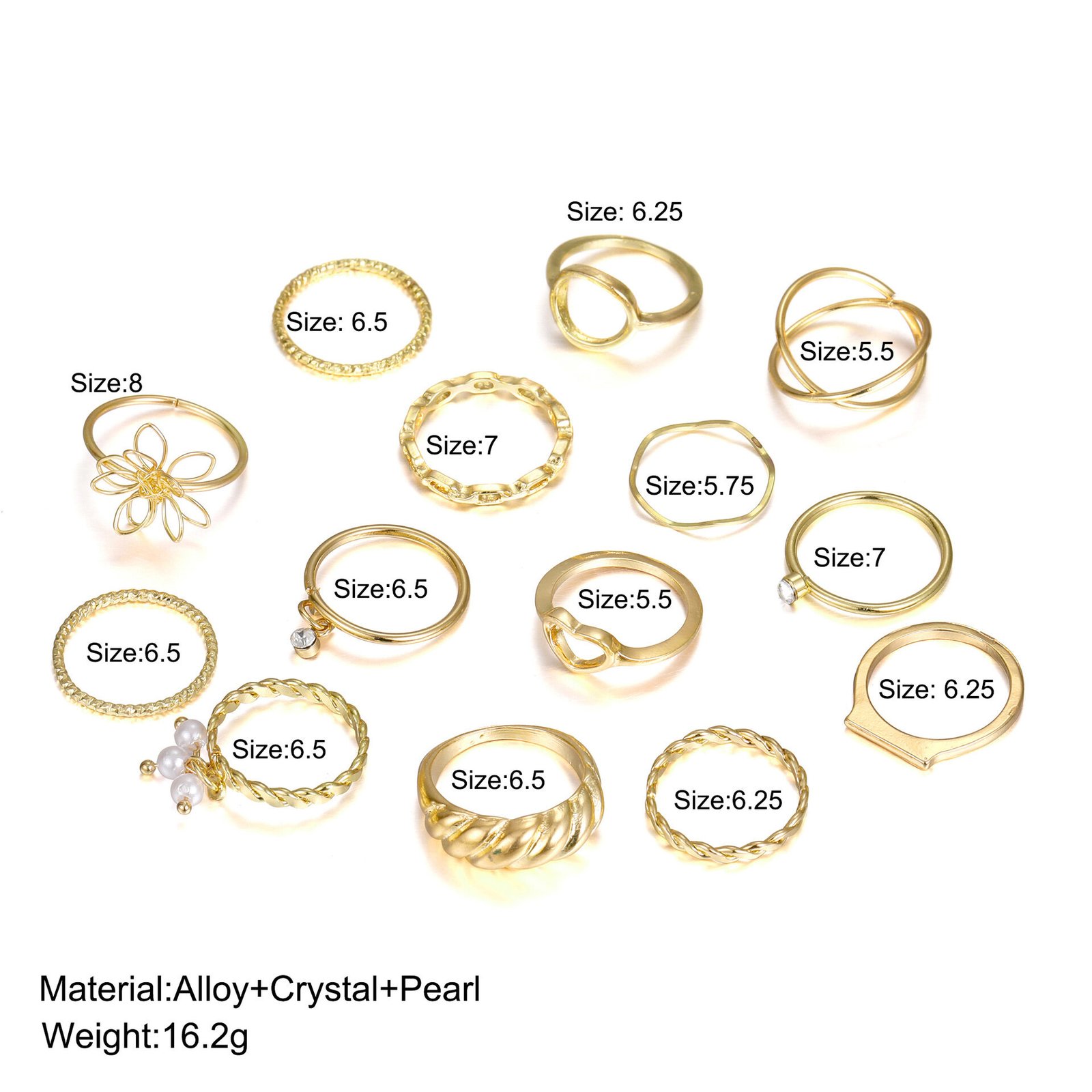 Hollow Heart Geometric Butterfly Leaf Ring Suit - Image 30