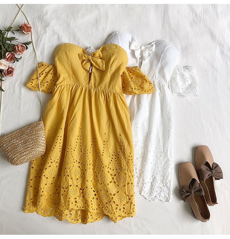 V-neck flared sleeve hollow lace dress - Image 9