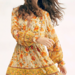 Printed V-neck long sleeve dress