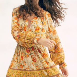 Printed V-neck long sleeve dress