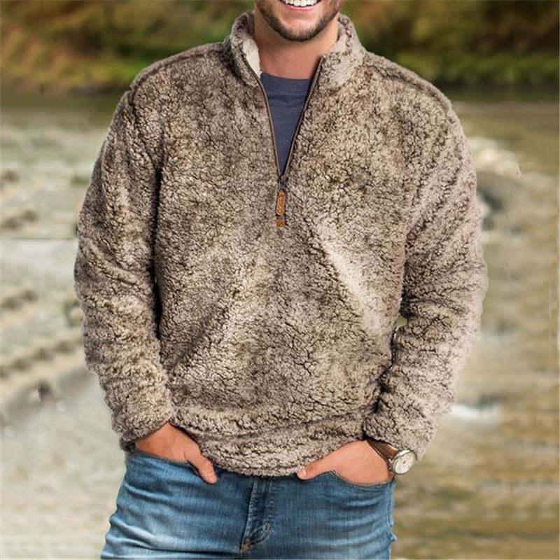 Men'sWarm Top Casual Loose Solid Color Thickened Coat - Image 4