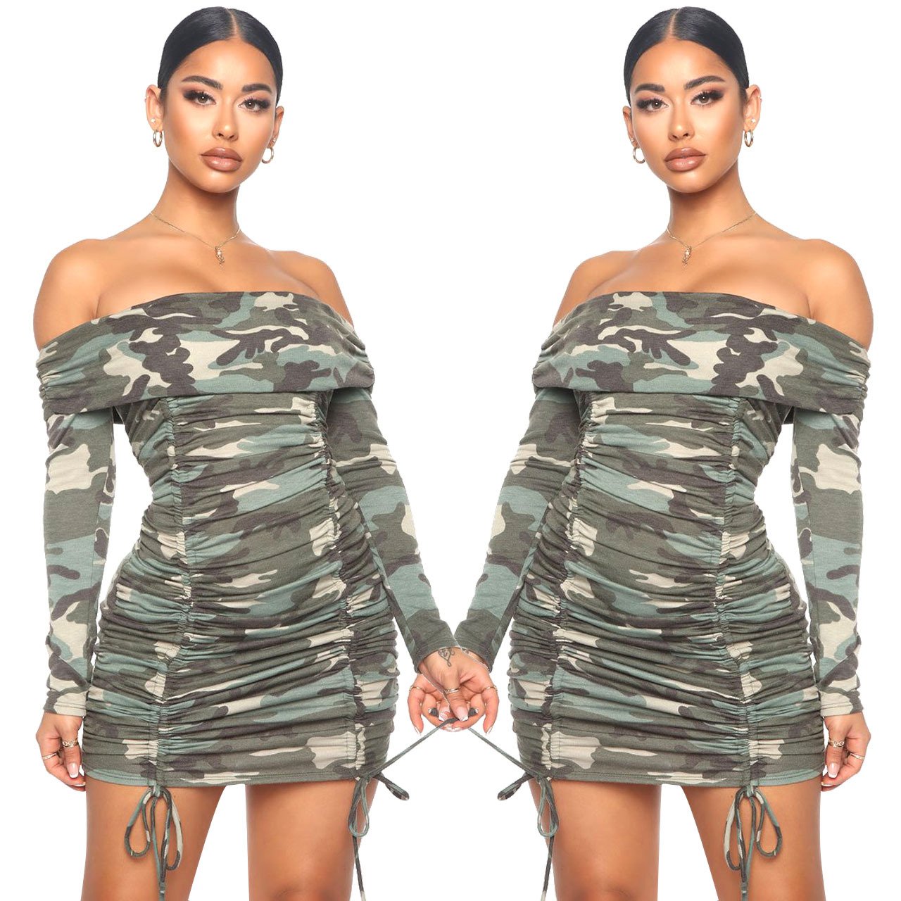 Cross-border Women's Dress with Printed Pleated Neckline - Image 2