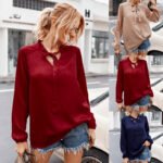 Long sleeve solid color casual top