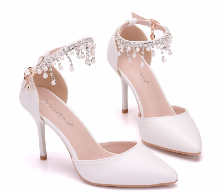 Large Size White Lace Stiletto Heel Sandals - Image 5