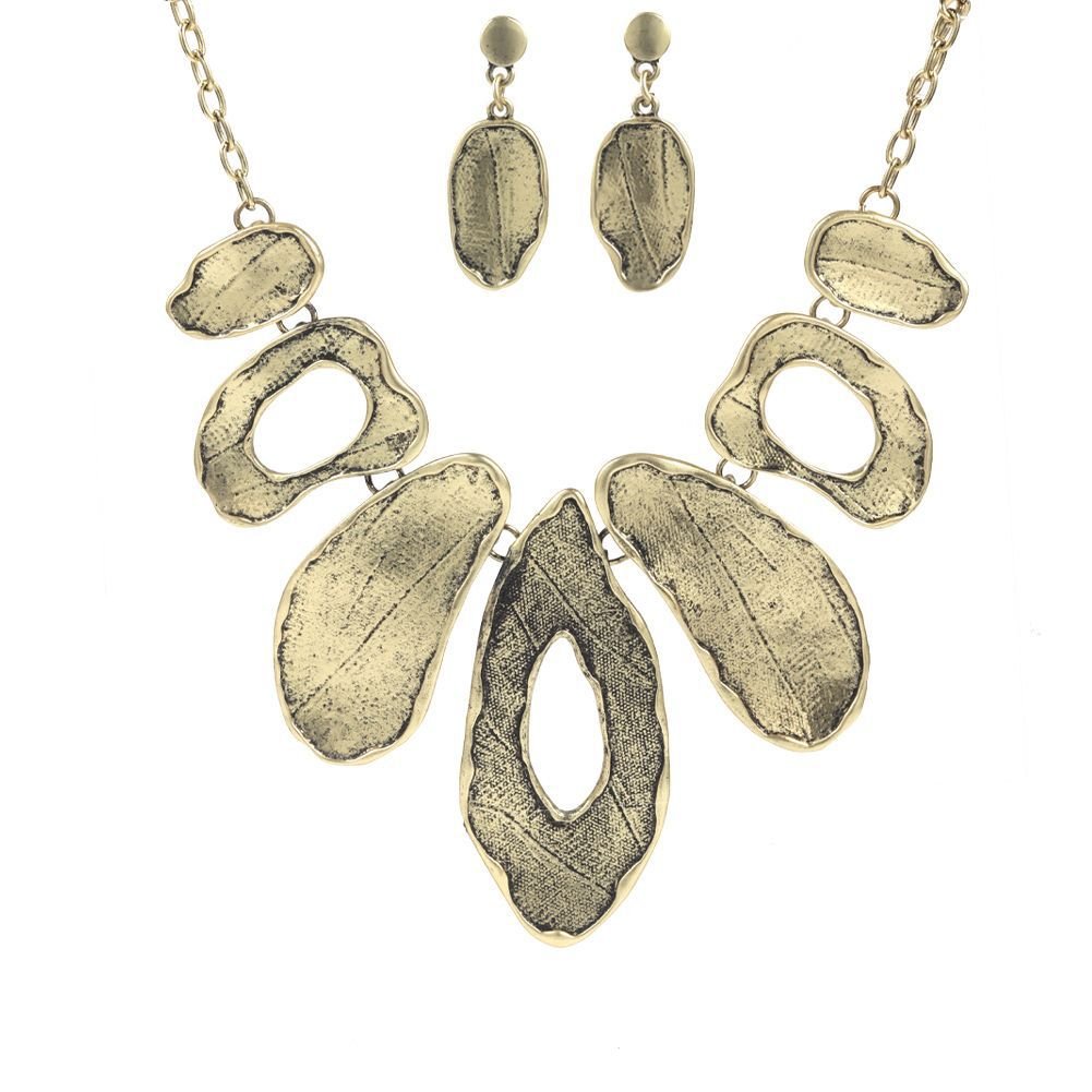 Alloy Geometric Irregular Oval Colorful Oil Necklace Hollow Design Women's Necklace Eardrop Set - Image 4