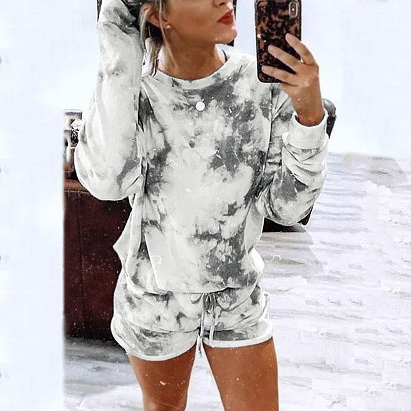 Tie-Dye Printed Long-Sleeved Round Neck Casual Home Set - Image 3