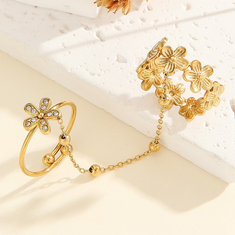 Retro Stainless Steel Ring Butterfly Flower Chain - Image 4