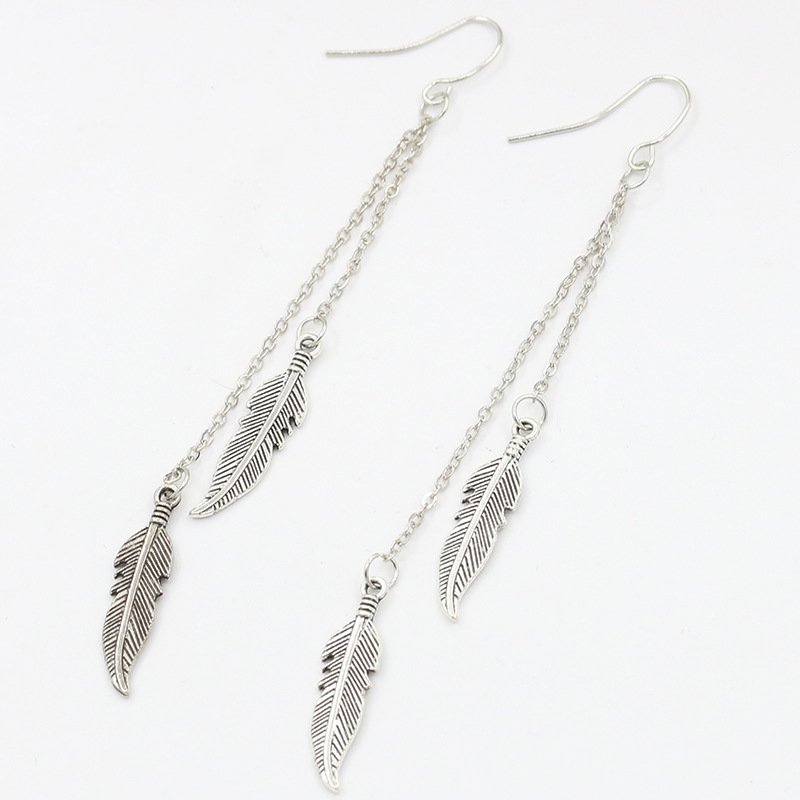 Leaf earrings tassel chain feather earrings - Image 3
