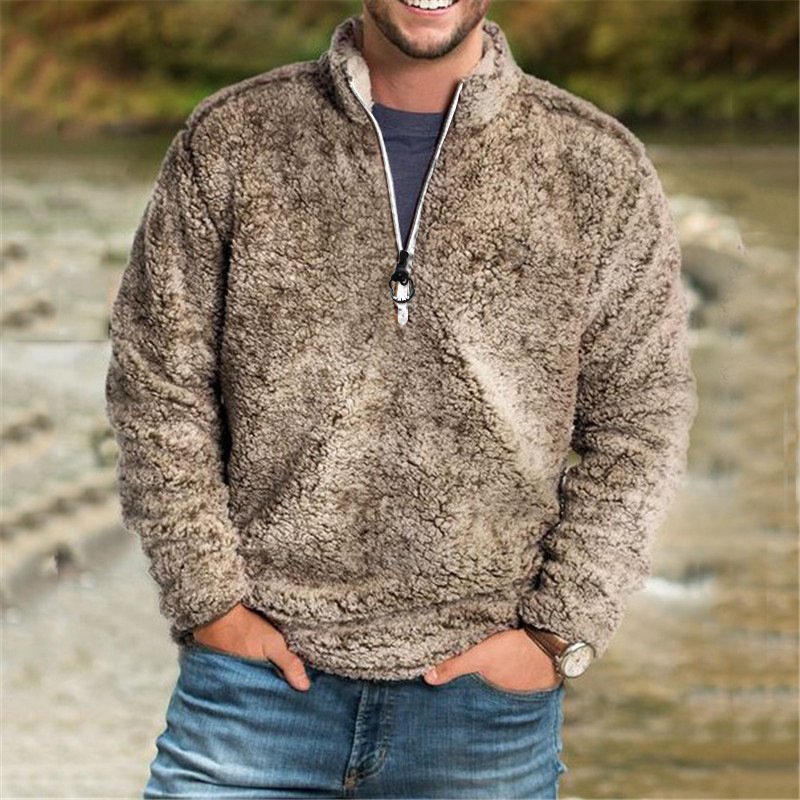 Men'sWarm Top Casual Loose Solid Color Thickened Coat - Image 3