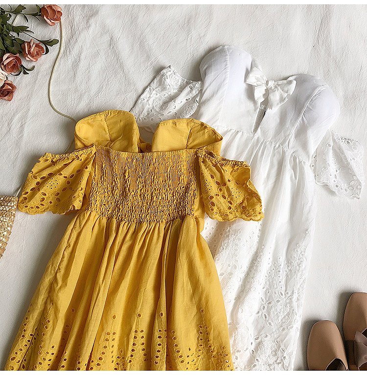 V-neck flared sleeve hollow lace dress - Image 8