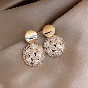 Silver needle bright round high-end earrings