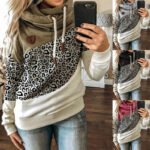 Printed three-color stitching hooded long-sleeved sweater