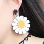 Sun Flower Daisy Flower Big Earrings Women
