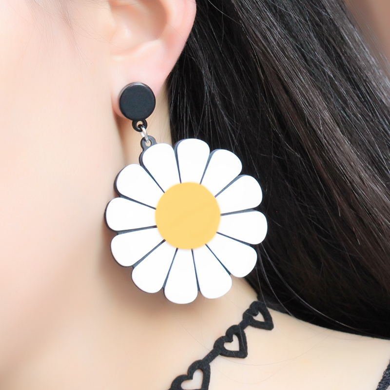 Sun Flower Daisy Flower Big Earrings Women