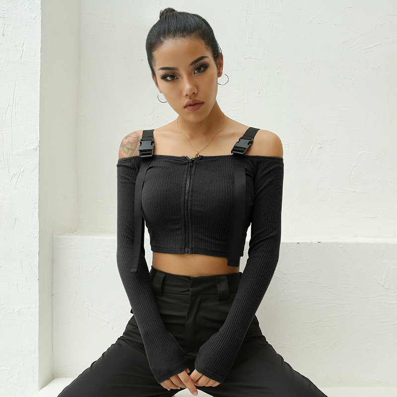 One-shoulder zipper strap t-shirt - Image 2