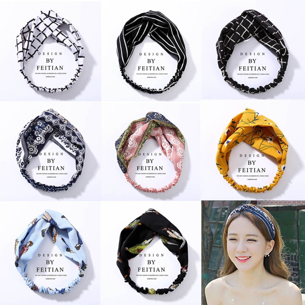 Fabric cross-knotted bow chiffon floral headband