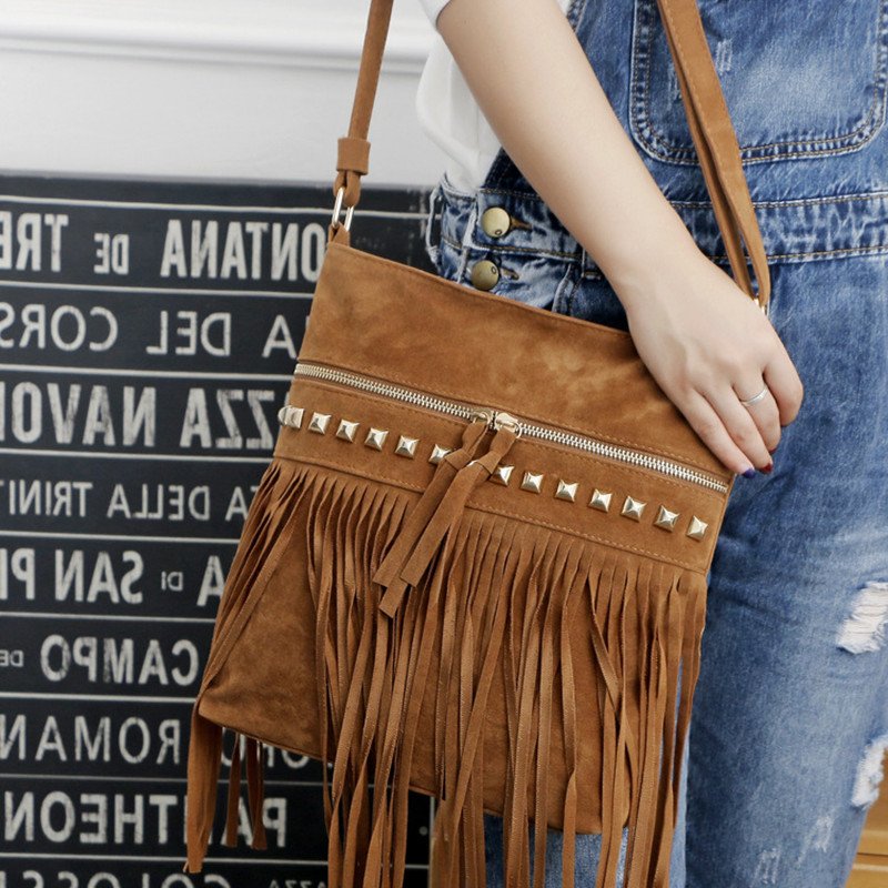 Xi Shi Velvet Rivet Tassel Bag - Image 3