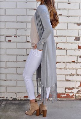 Lady's long-sleeve cardigan with fringes - Image 2