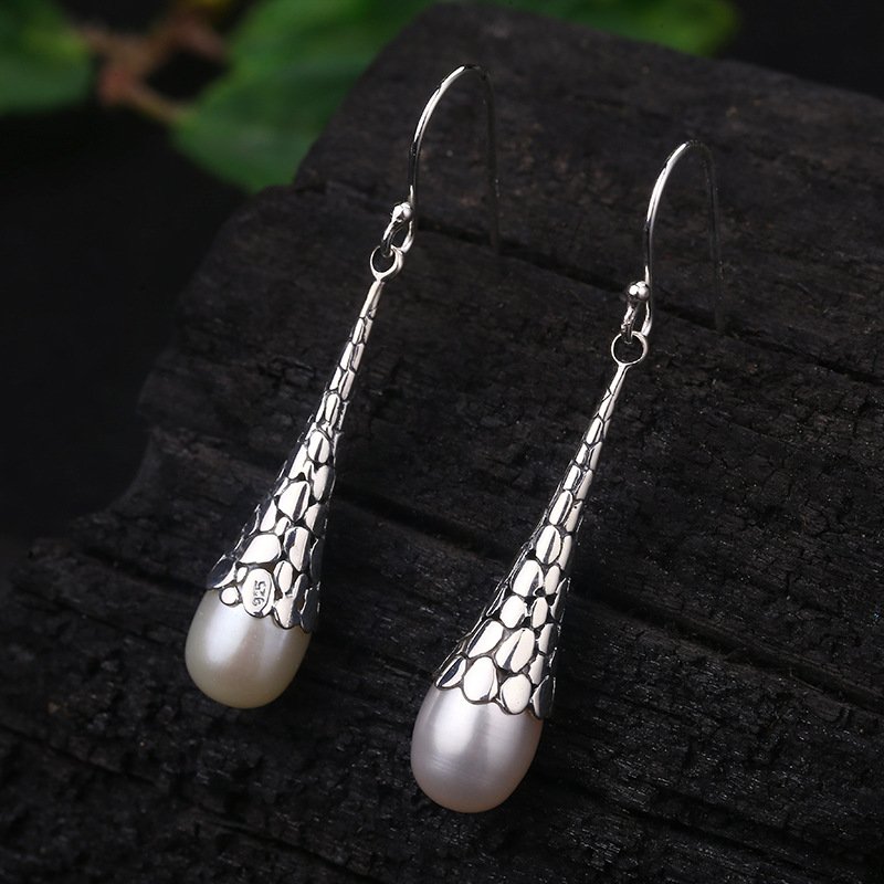S925 Sterling Silver Drop Earrings With Retro Temperament - Image 3