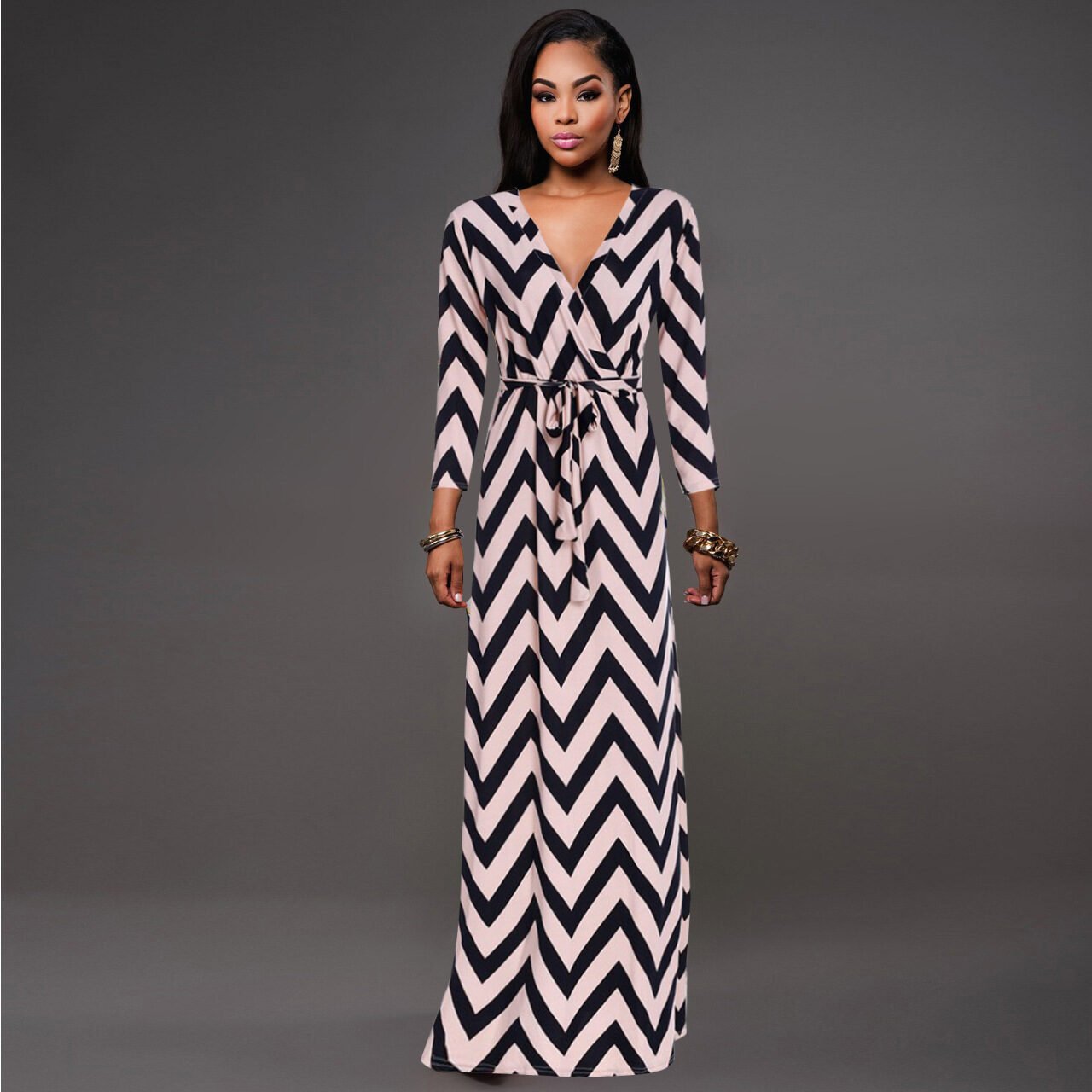 Striped dress long sleeve Fine women's clothing - Image 3