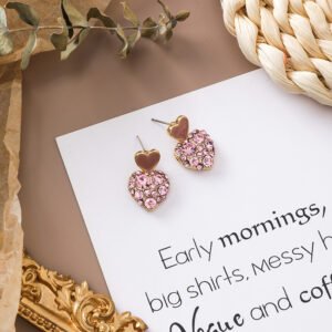 Pink Diamond Peach Heart Earrings