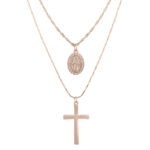 Classic Cross Virgin Pendant Necklace Multi-layer Coin Necklace