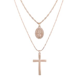 Classic Cross Virgin Pendant Necklace Multi-layer Coin Necklace