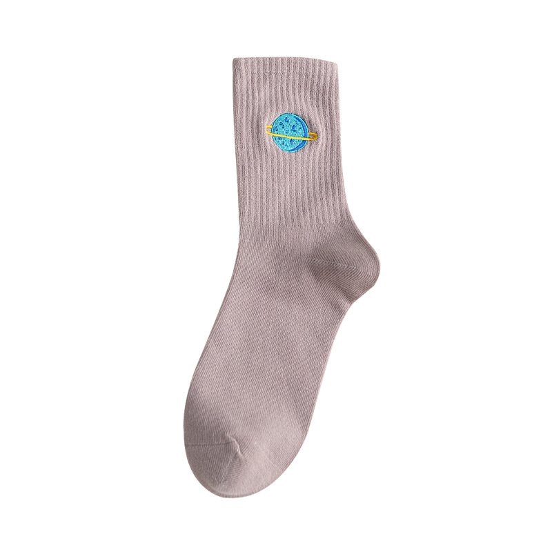 Embroidered Planet Cotton Student Tide Socks - Image 3