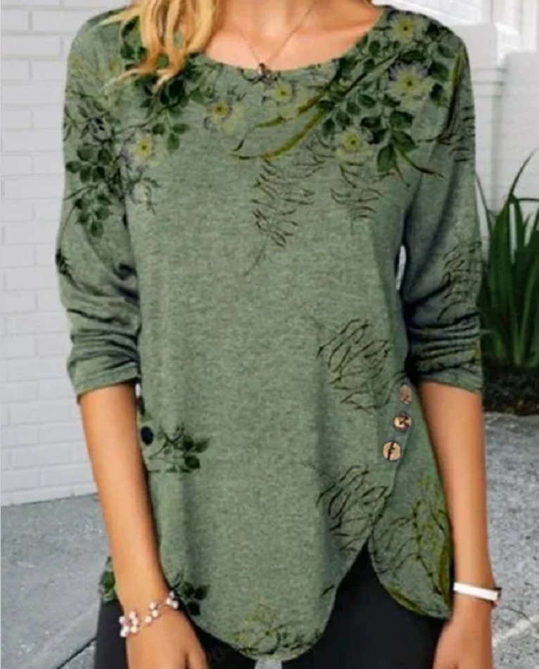 Women's Round Neck Printed Long Sleeve Bottoming Shirt - Image 2