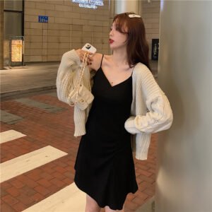 Women's black suspender dress