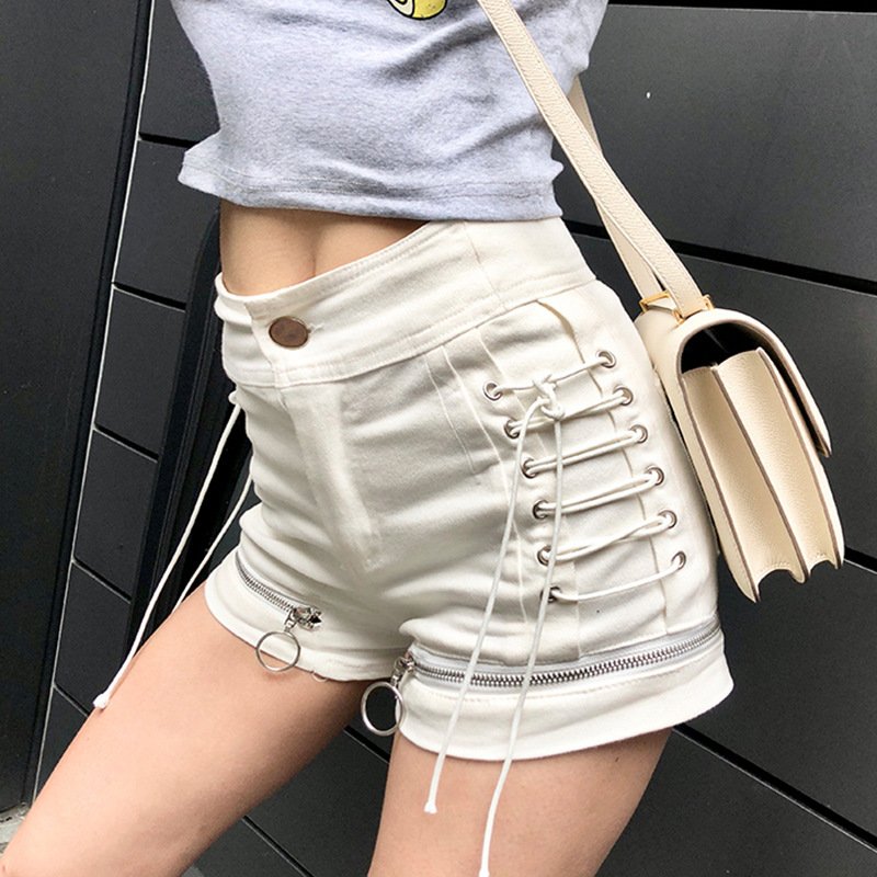 new summer high waist denim shorts female a word was thin with zipper wide leg hot pants - Image 4