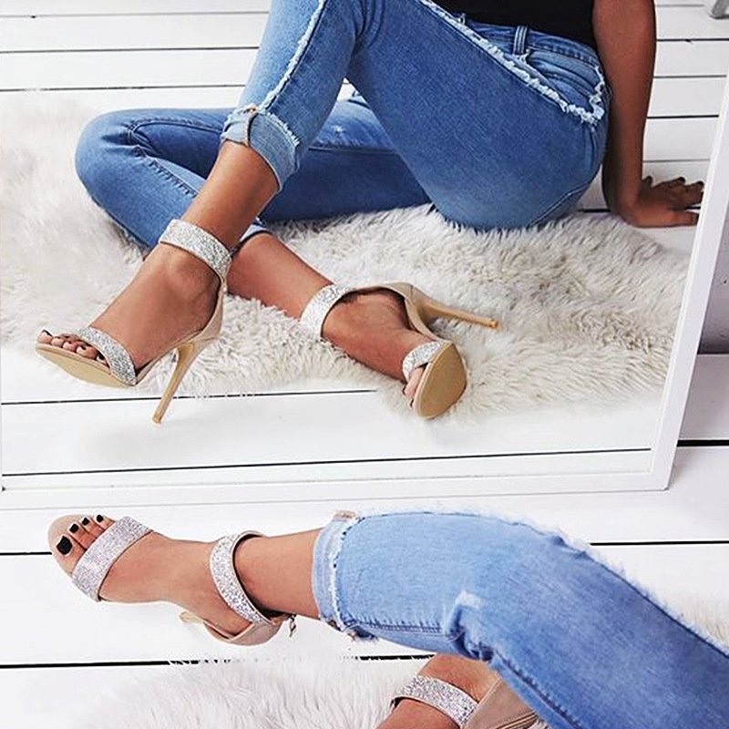 Fish mouth rhinestone high heel women sandals - Image 5