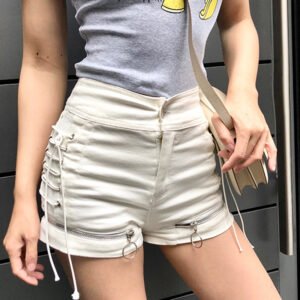 new summer high waist denim shorts female a word was thin with zipper wide leg hot pants