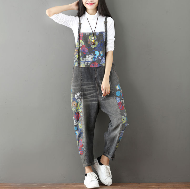 Stitched jeans large size printed suspender bib - Image 6